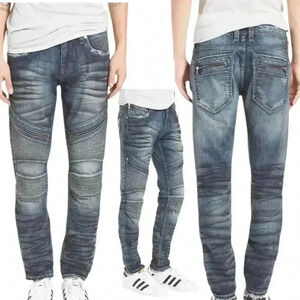 NWT Rock Revival Men's Blue Daviday Moto Stretch Slim Fit Jeans 40x32